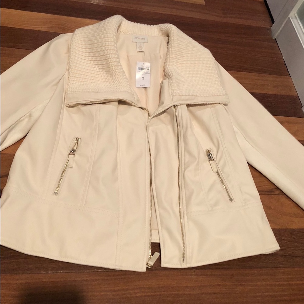 Chico’s ivory faux leather jacket